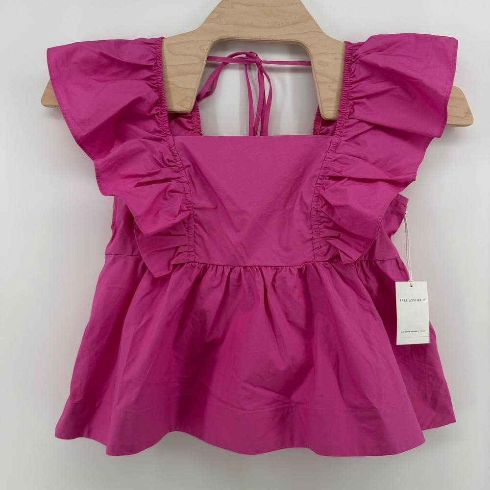 Free Assembly Women Pink Ruffle Flutter Sleeve Top Size M NWT